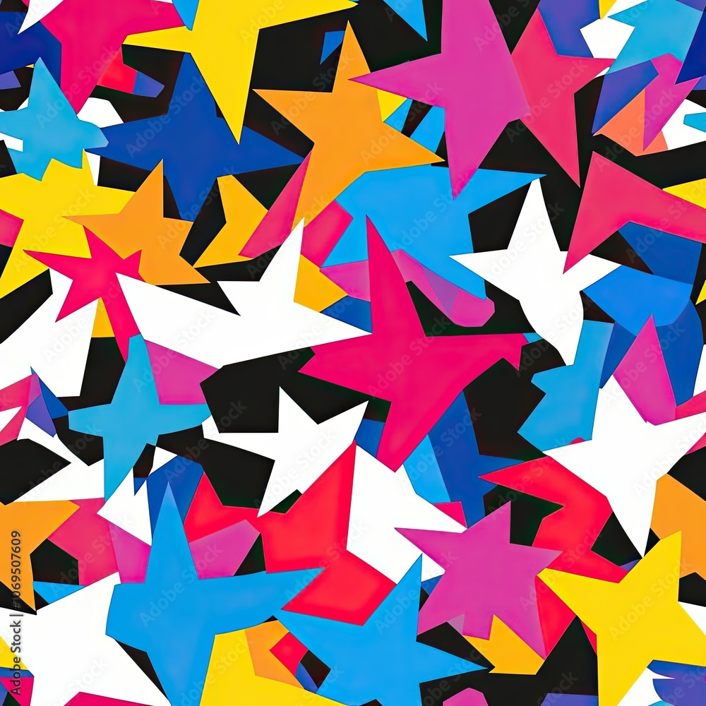 Poster Abstract Pattern of Colorful Overlapping Stars