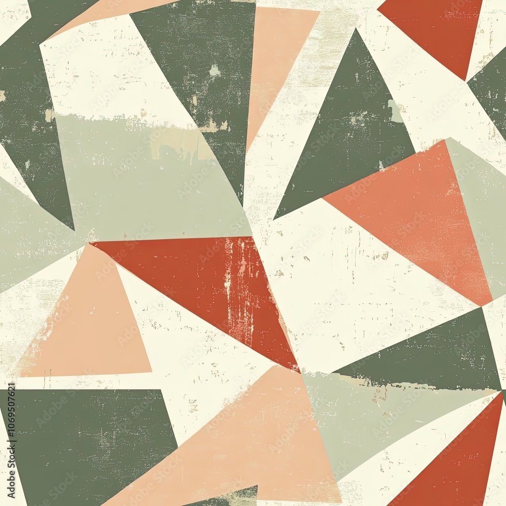 Poster abstract geometric pattern with distressed texture and earthy tones