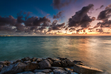 Colorful cloudy sundown scene in Sunset Beach, Chatan Okinawa, Japan