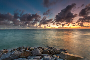 Colorful cloudy sundown scene in Sunset Beach, Chatan Okinawa, Japan