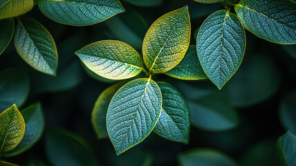 Lush green leaves with textured surfaces, showcasing natural beauty and detail