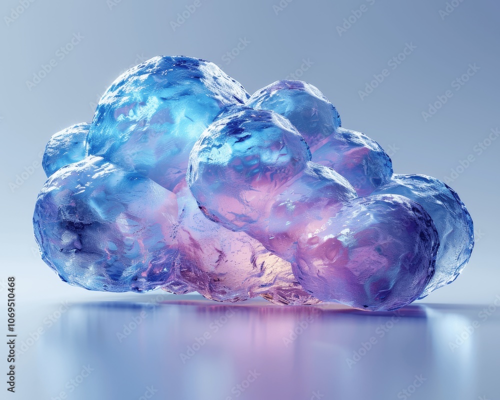 Poster blue cloud icon in glassmorphism style - 3d rendering on white background