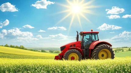 Red Tractor in a Field