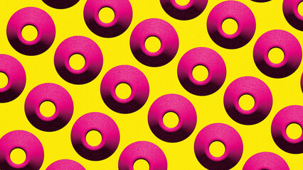 Vibrant magenta torus shapes on yellow backdrop