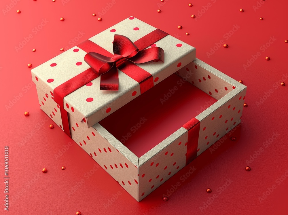 Aufkleber white gift box with red ribbon top view empty open minimal dark red background detailed 3d rendering