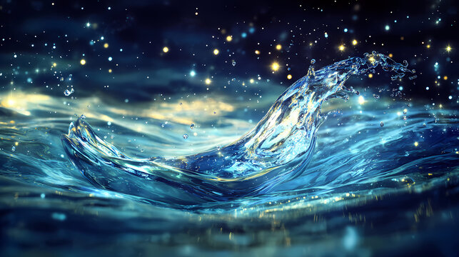 Aquarius water bearer symbol flowing with cosmic energy, stars reflecting in the water, aquarius zodiac, celestial astrology concept. Celestial. Illustration