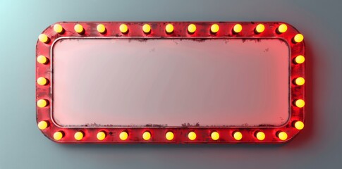 Obraz premium Retro Blank Shining Billboard With Yellow Neon Light Bulbs Red Frame White Background 3D Isolated