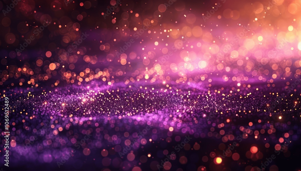 Poster purple and gold festive background with bokeh and confetti for celebrations and events