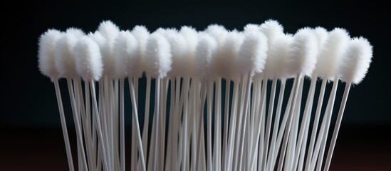 A group of white cotton swabs against a dark background.