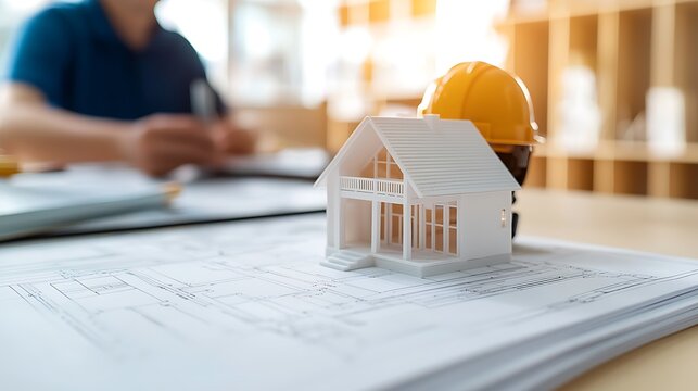 Architects design innovative home models using detailed blueprints for future construction projects