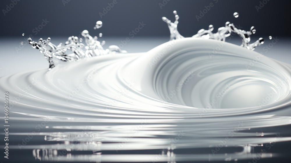 Poster a swirling vortex of white liquid with a splash of droplets creates a dynamic and abstract compositi