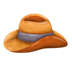 Cowboy hat vector illustration isolated on white background, brown mens summer hat clip art, western cowboy and wild west theme retro elements
