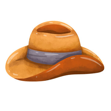 recommend clip art: Cowboy hat vector illustration isolated on white background, brown mens summer hat clip art, western cowboy and wild west theme retro elements
                    