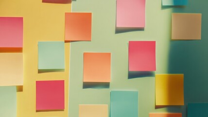 Colorful sticky notes arranged on pastel backgrounds