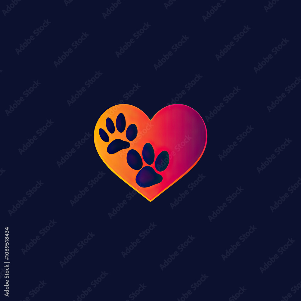 Poster heart shape with two paw prints inside