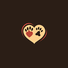Red Heart and Paw Prints Inside a Yellow Heart