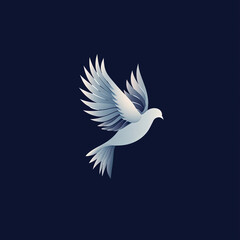 Obraz premium A White Dove in Flight Against a Dark Blue Background
