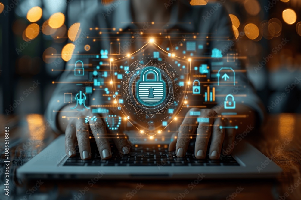 Aufkleber digital security for business women: protecting data with virtual shield and cyber technology