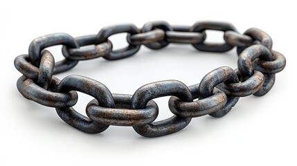 Obraz premium A 3D rendering of a metal chain is isolated on a white background, offering a realistic design element for various projects.
