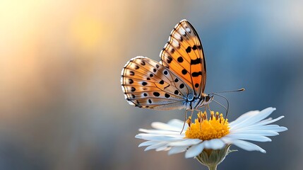 Obraz premium A stunning butterfly delicately lands on a vibrant flower blooming in nature’s embrace