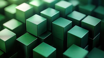 Obraz premium A 3D rendering of interconnected green cubes forming a modern and abstract geometric pattern.