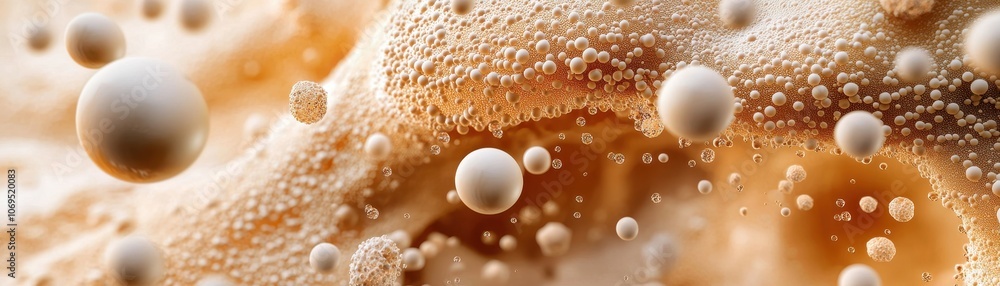 Aufkleber a close-up view of bubbles and foam in a liquid, showcasing a creamy texture and warm tones, creatin