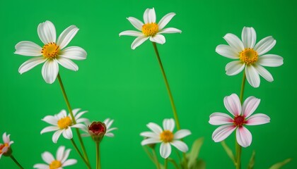 Naklejka premium Vibrant Green Screen Background Featuring Beautiful Blooming Flowers Perfect for Video Production and Digital Projects