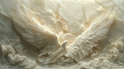 A beautiful composition of white bird feathers with a foggy effect, symbolizing a message to the angels above.