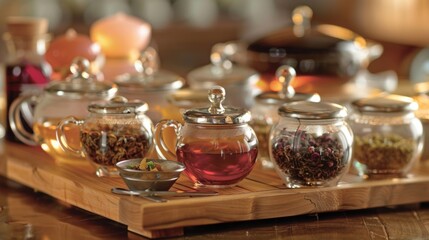 Fototapeta premium A variety of tea accessories such as strainers and stirrers allowing guests to customize their tea to their liking.