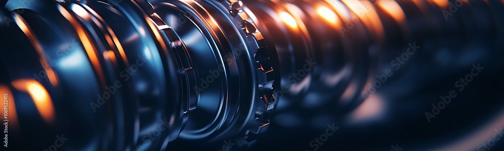 Poster a close-up view of intricately designed metallic rings with a glossy finish, highlighted by warm lig