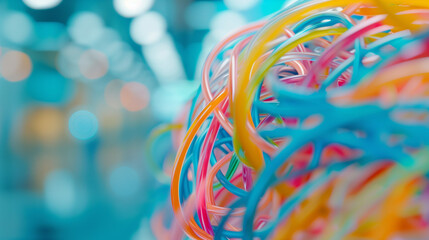 Close-up of human brain model with colorful wires connecting to represent neural activity, symbolizing mental exercise and cognitive development, with copy space for text or design