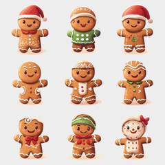 Fototapeta premium Festive Gingerbread Character Collection on White Background