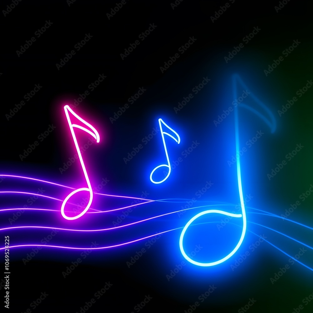 Poster vibrant 3d music note neon light animation perfect for creating engaging backgrounds in music videos