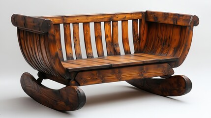 A classic wooden baby cradle presented with a premium solid wood finish, set against a white background.