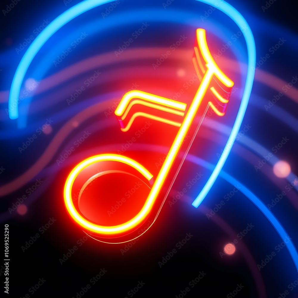 Poster dynamic 3d neon music note animation background video for creative projects and hd wallpaper usage