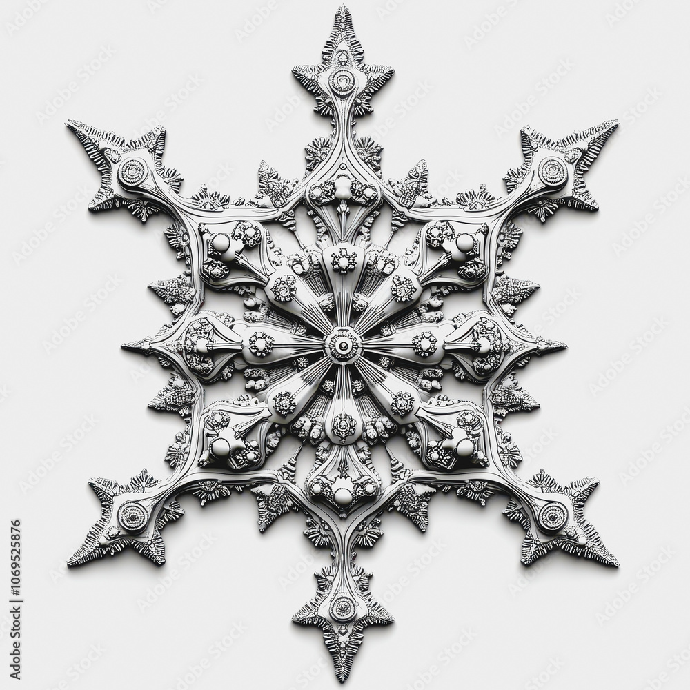 Poster intricate snowflake design isolated on white background