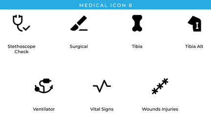 Health care icons collection. Medical symbols. Solid and bold. Minimal and modern symbols. Fit for navigation, directions, map icon, mark. Vector Eps 10.