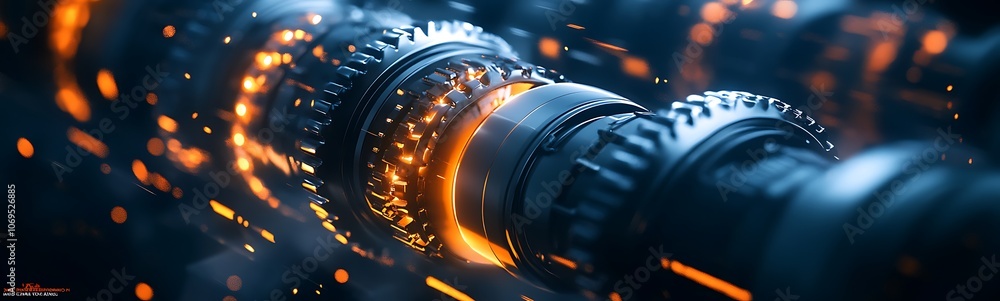 Aufkleber the image features vibrant, glowing mechanical components with sparks, suggesting a dynamic and futu