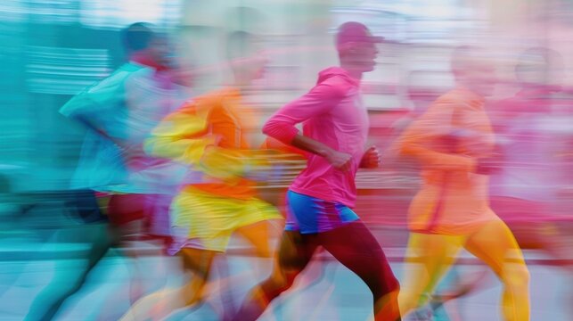 Defocused shapes in motion getting their bodies ready for a refreshing run.