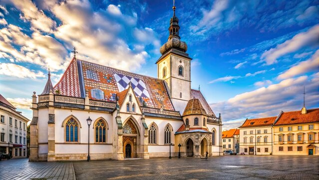 Timelapse hyperlapse of Church of St. Mark and parliament building in Zagreb, Croatia