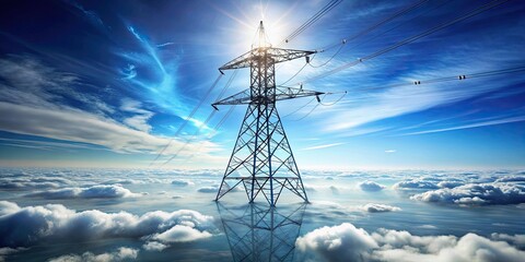 Pylon structure floating in the sky, symbolizing innovation and progress, technology, future, innovation, communication