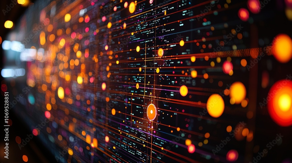 Poster abstract computer screen with vibrant data visualization