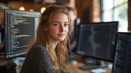 Woman Collaborating with Developers in Tech Environment