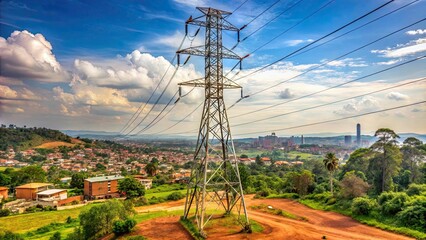 Obraz premium High voltage electrical pole structure in Kampala, Uganda, Africa, high voltage, electrical pole, structure, Kampala