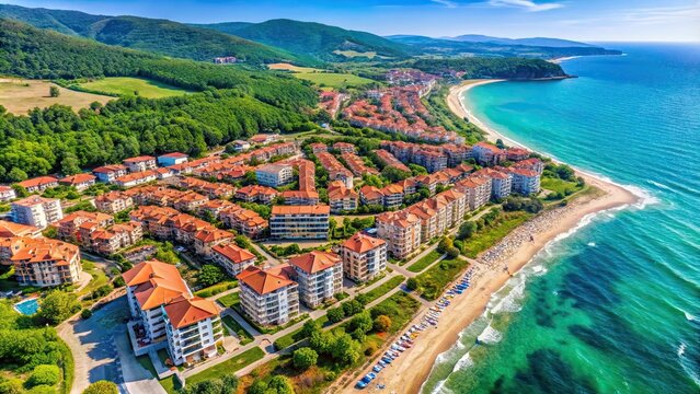 Aerial view of Elenite holiday village near Sunny Beach, Bulgaria, Bulgaria, holiday village, Elenite, aerial view, Sunny Beach