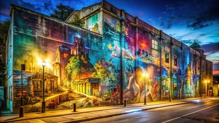 Obraz premium Oversized Public Notice Mural Mockup - Night Photography