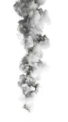 Thick grey smoke billowing upwards, creating realistic smoke texture that adds depth and atmosphere to any scene. Ideal for backgrounds or special effects on transparent background