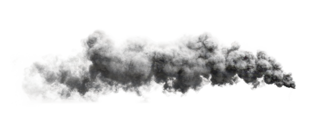 Dense industrial smoke cloud, heavy grey color, photorealistic 3D rendering, dramatic atmosphere on transparent background