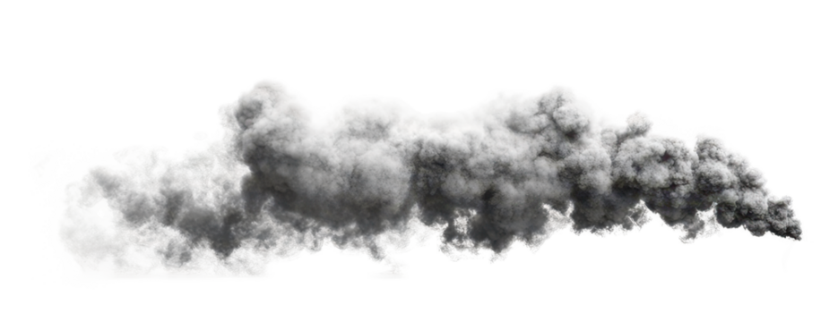 Dense industrial smoke cloud, heavy grey color, photorealistic 3D rendering, dramatic atmosphere on transparent background