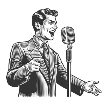 vintage singer performing with microphone clip art preview